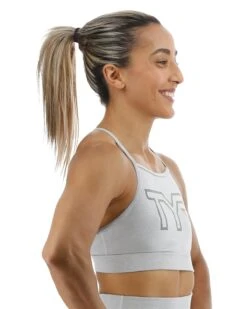 TYR Base Kinetic™ Women's High Neck Big Logo Sports Bra - Heather -TYR Sales Store FGHSHL3A 254 alt06