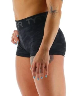 TYR Base Kinetic™ Women's Mid-Rise 2" Logo Short - Blackout Camo 10 TYR Base Kinetic™ Women's Mid-Rise 2" Logo Short - Blackout Camo -TYR Sales Store FTMLSB3A 001 alt03