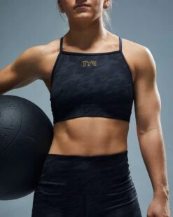TYR Base Kinetic™ Women's High Neck Sports Bra - Blackout Camo -TYR Sales Store fghbc3a 001 alt07